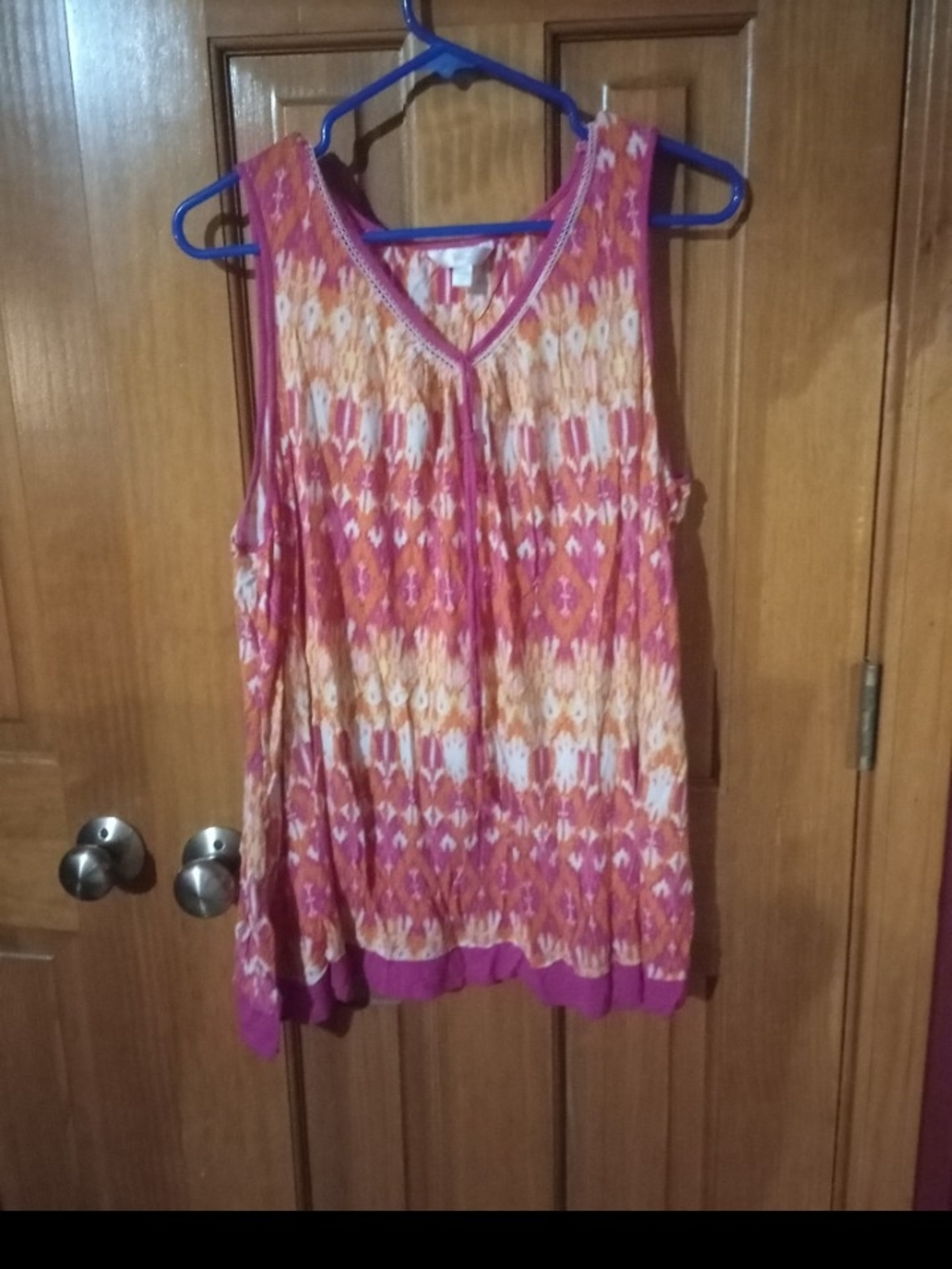 Sleeveless V-Neck Printed Tank Sleep Top - Pink/Orange